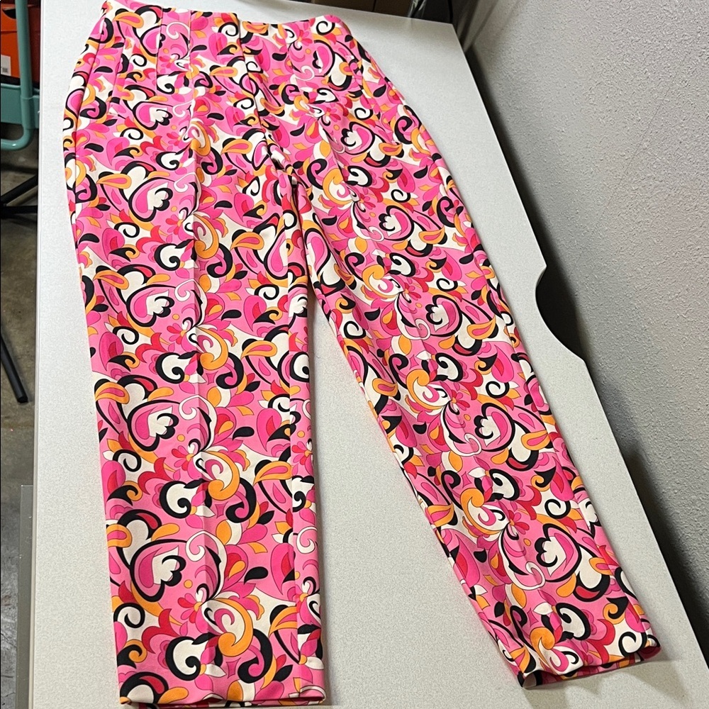 Zara Pink Multi Retro Print Slim Pants